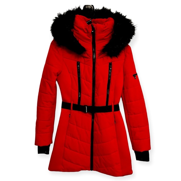 Michael Kors Jackets & Blazers - Michael Kors Puffer Detachable Faux Fur Trim Hooded Jacket with MK Logo Belt